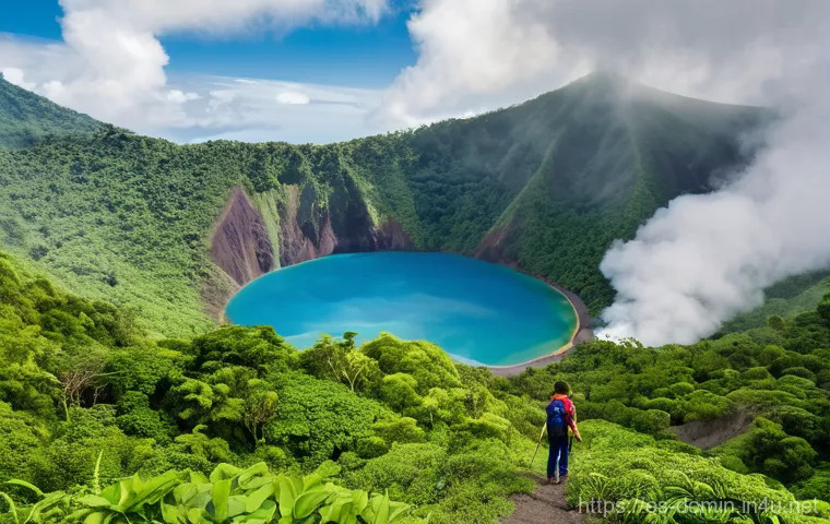 도미니카 연방에서 즐길 수 있는 액티비티 - Image Prompt 1: The Earth's Roar – Boiling Lake Journey**