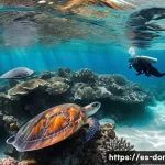 Home 17 도미니카 연방에서 스쿠버 다이빙 하기 - A vibrant underwater scene in Bayahíbe, Dominican Republic, featuring clear turquoise water with a d...