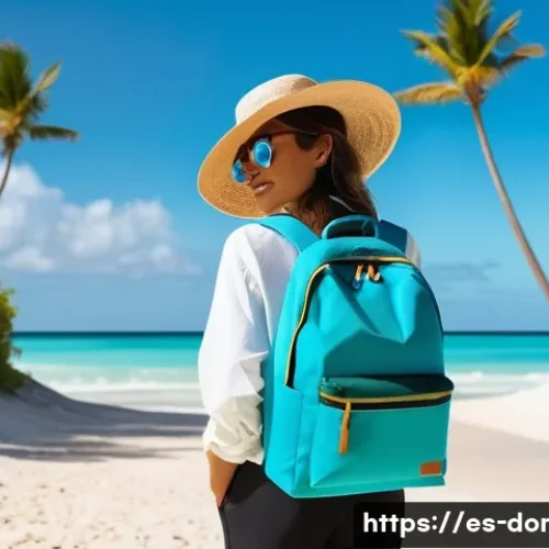 Home 28 도미니카 연방 여행 필수 준비물 - A sunlit Caribbean beach scene in the Dominican Republic featuring a stylish traveler wearing lightw...