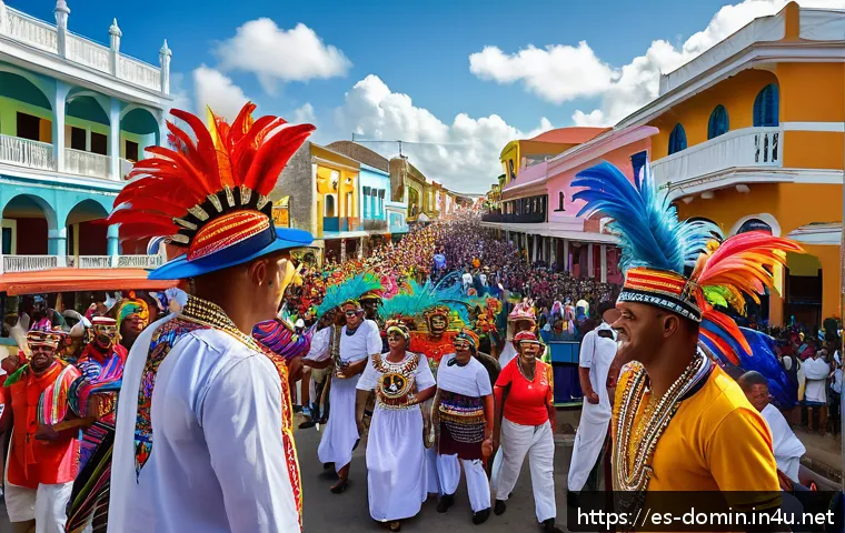 도미니카 연방과 카리브해 다른 국가 비교 - A vibrant street scene during the Carnival of La Vega in the Dominican Republic, featuring colorful ...
